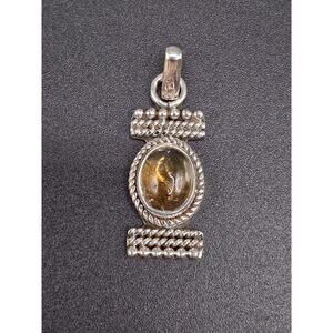 Vintage Amber Pendant, Sterling Silver, Navajo Southwest style, Bohemian